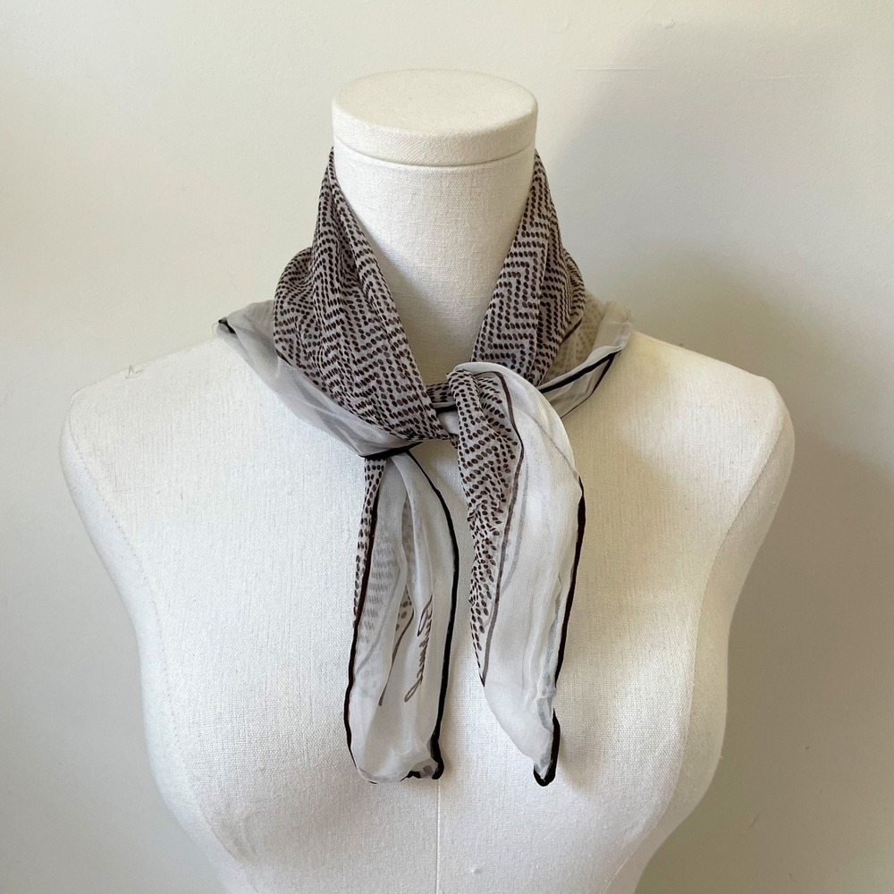 Vintage Sheer Brown White Dot Silk Square Scarf Minimalist Quiet Luxury Japan